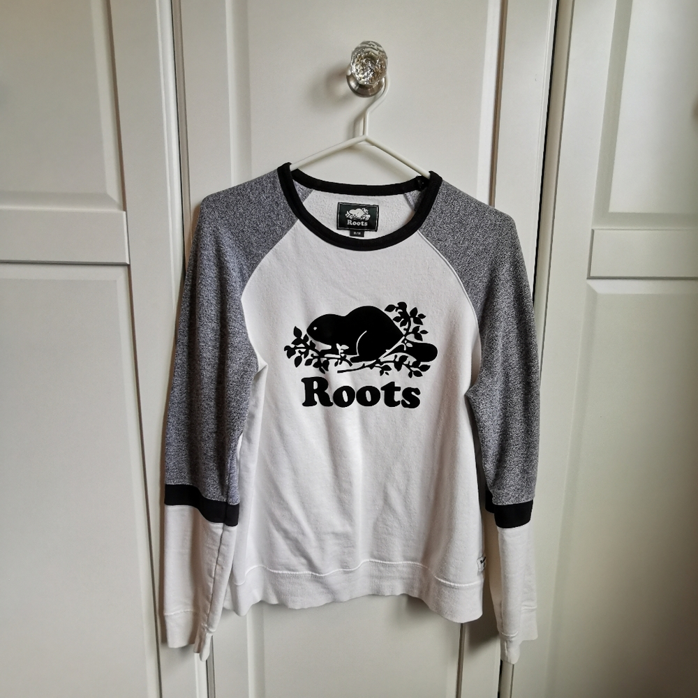 Roots Sweatshirt, White & Grey, Size Medium